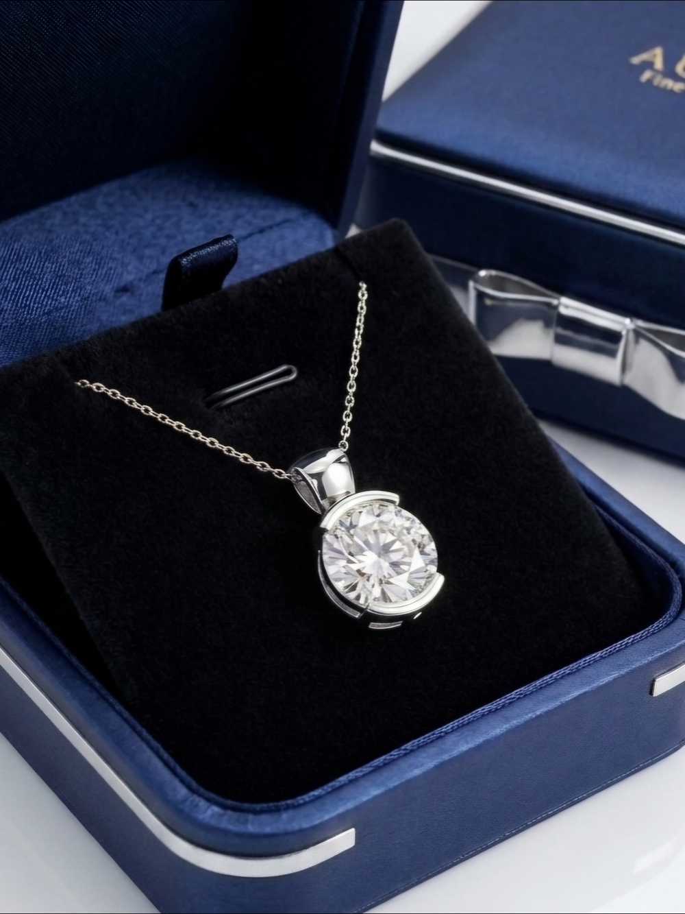 Moissanite 2 CT Half Bezel Pendant Necklace